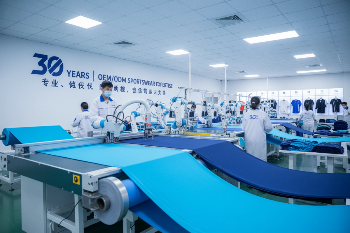 Modern athletic clothing manufacturer production line at BeRun Sports