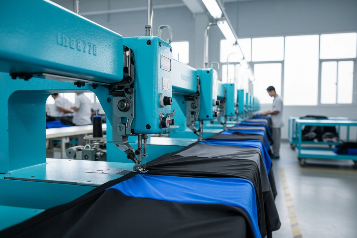 Industrial sewing machines for athletic clothing manufacturer production