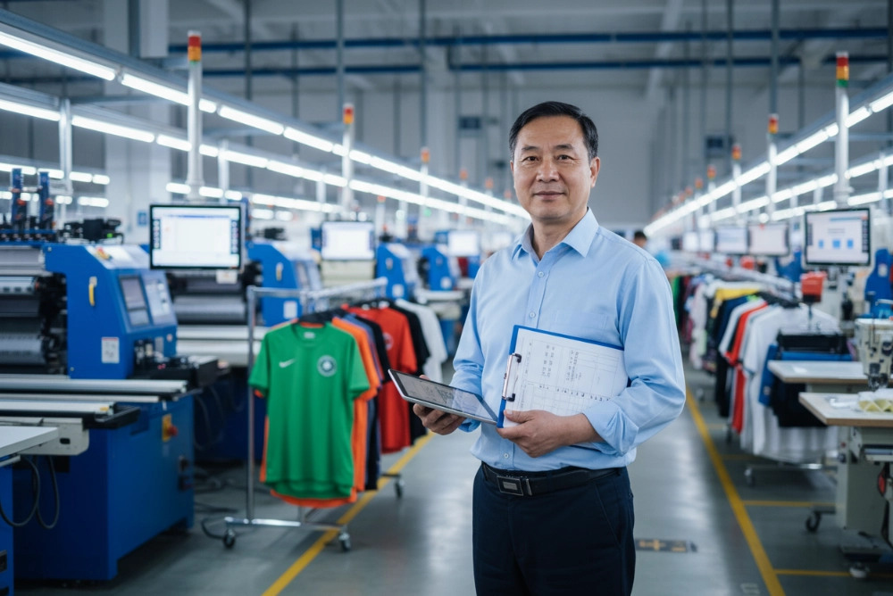Master Wang production supervisor at sports apparel factory
