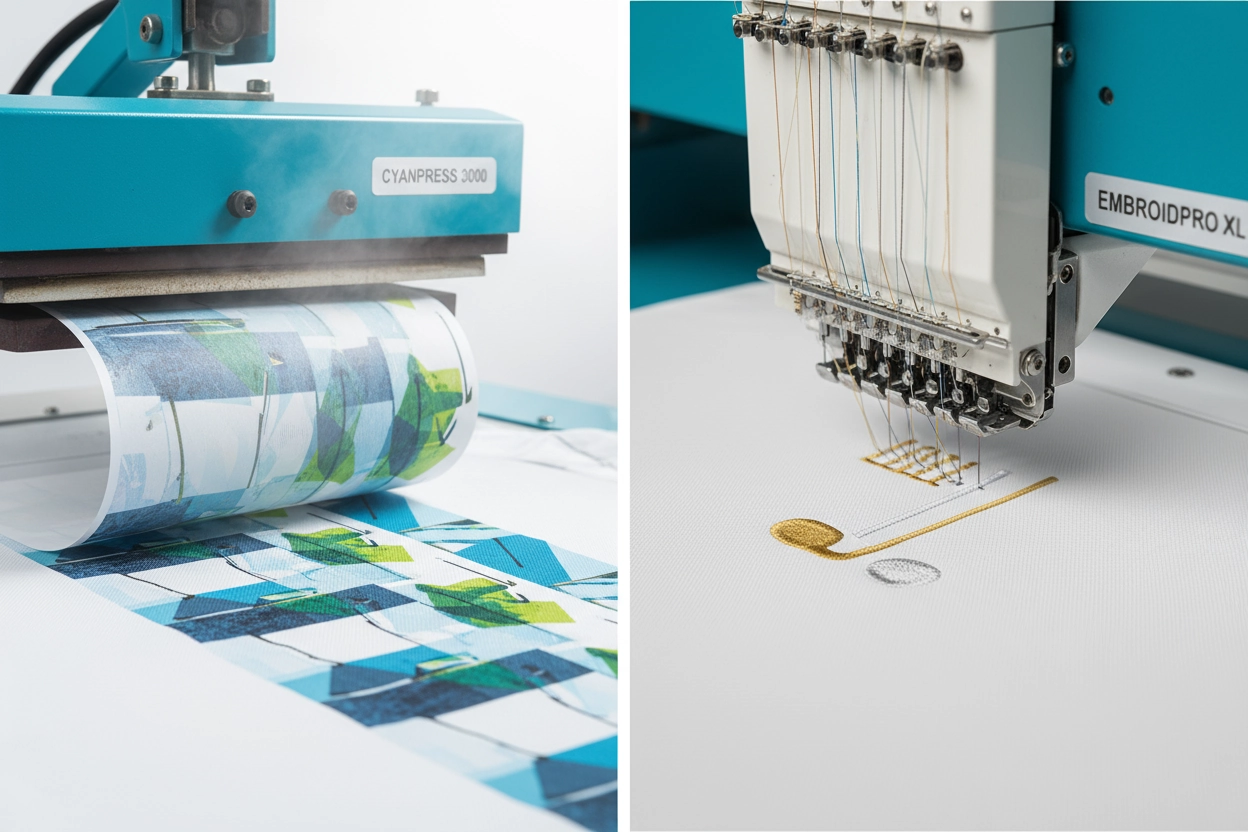 Sublimation printing and embroidery for custom golf clothing