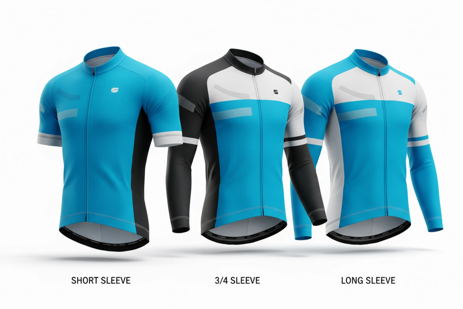 Custom cycling jersey sleeve options - Short, 3/4 and long sleeve bike apparel design choices for OEM manufacturer