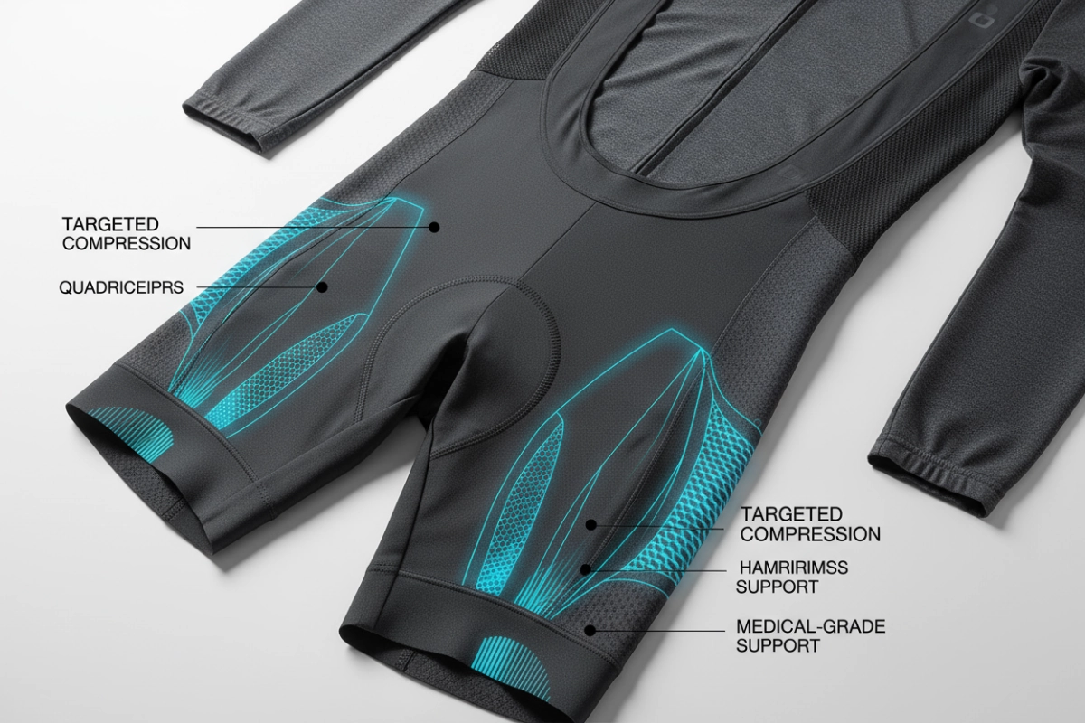 Targeted compression cycling apparel - Muscle support zones in custom bike clothing for enhanced performance