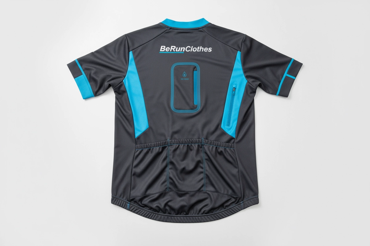 Smart cycling jersey pocket design - Rear, side and zippered storage solutions in custom bike apparel manufacturing