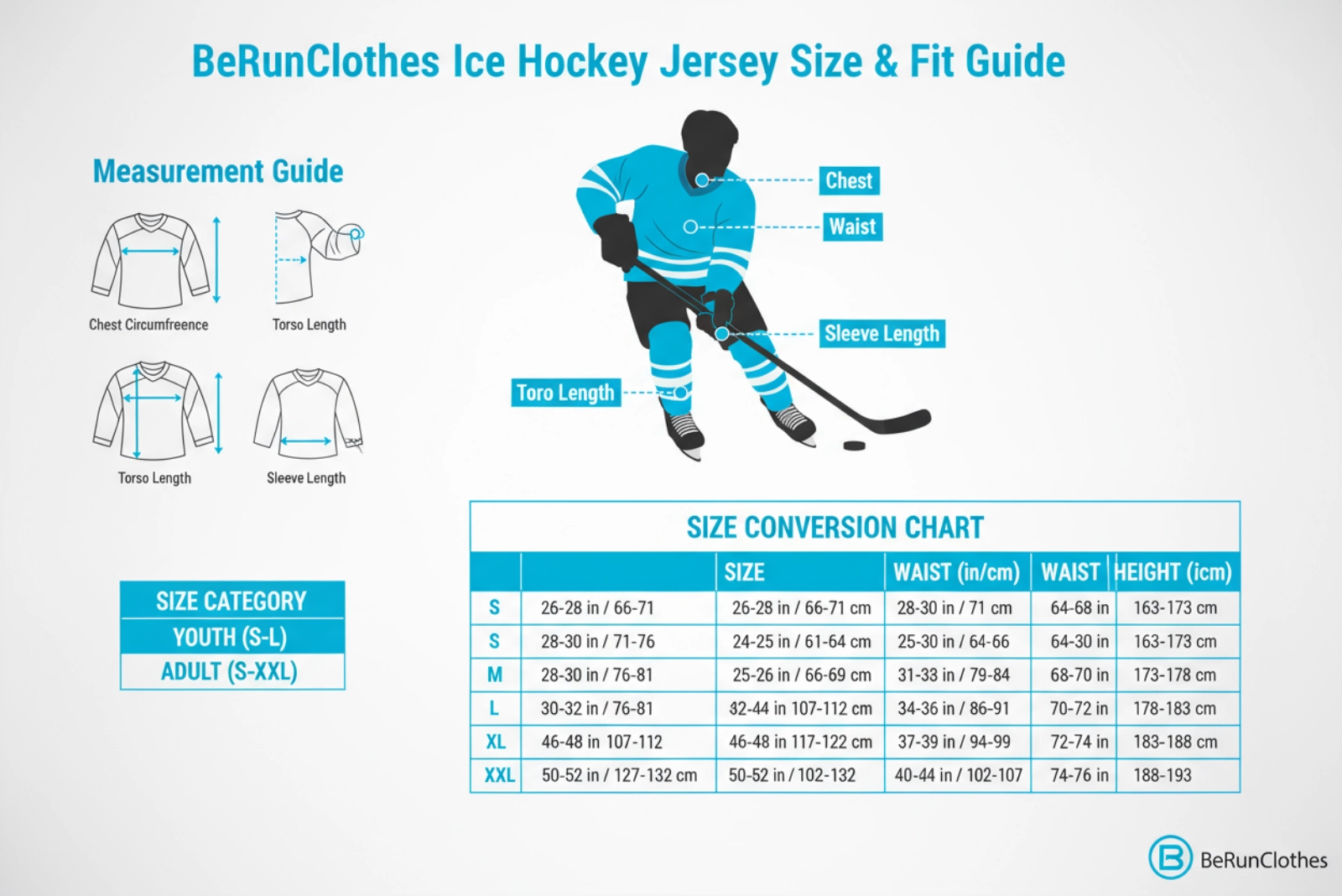 Ice hockey jersey size chart and fitting guide