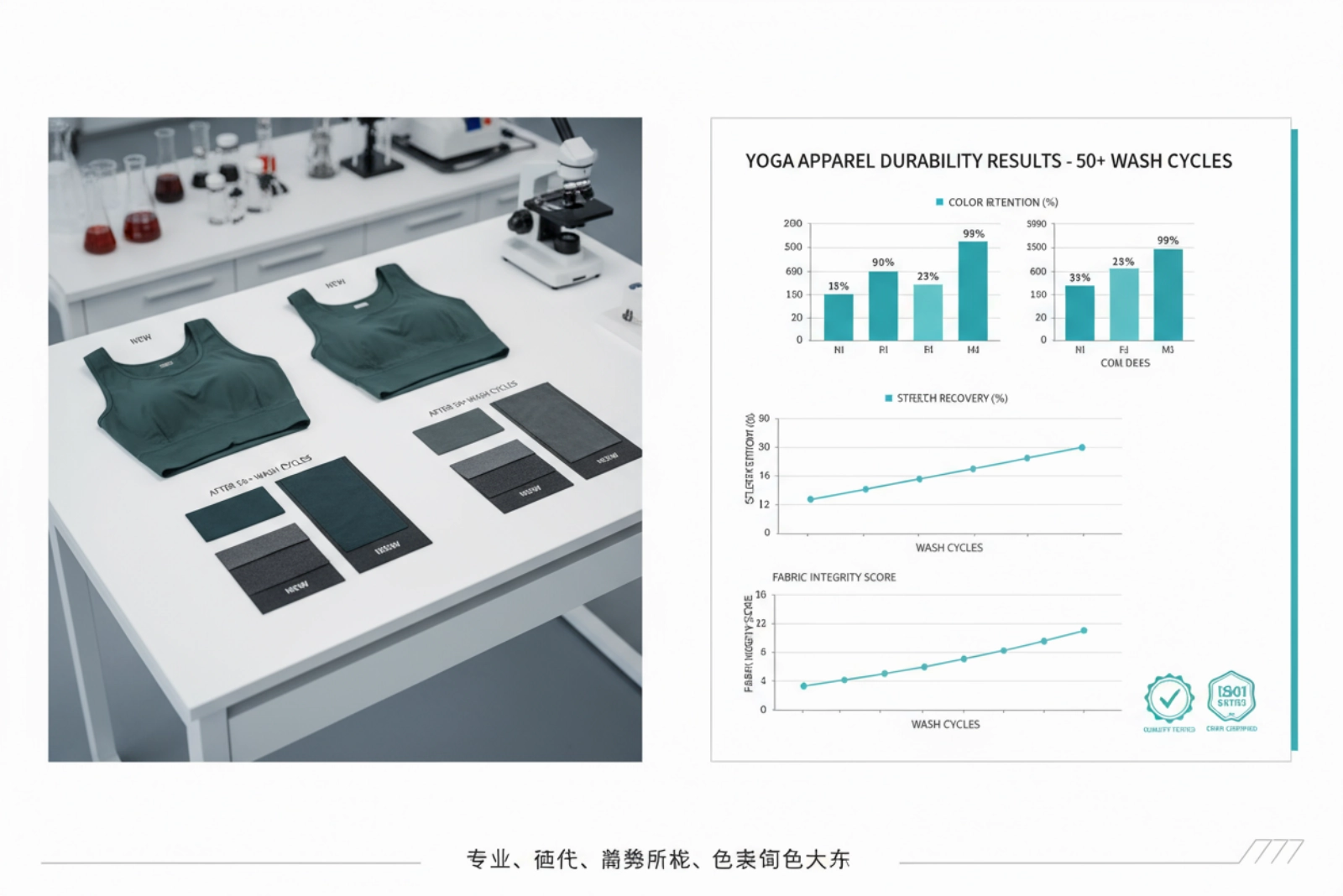 Yoga apparel wash test results - 50+ washes durability testing for athletic wear quality