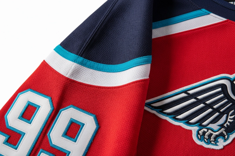 Hockey jersey stitching quality detail
