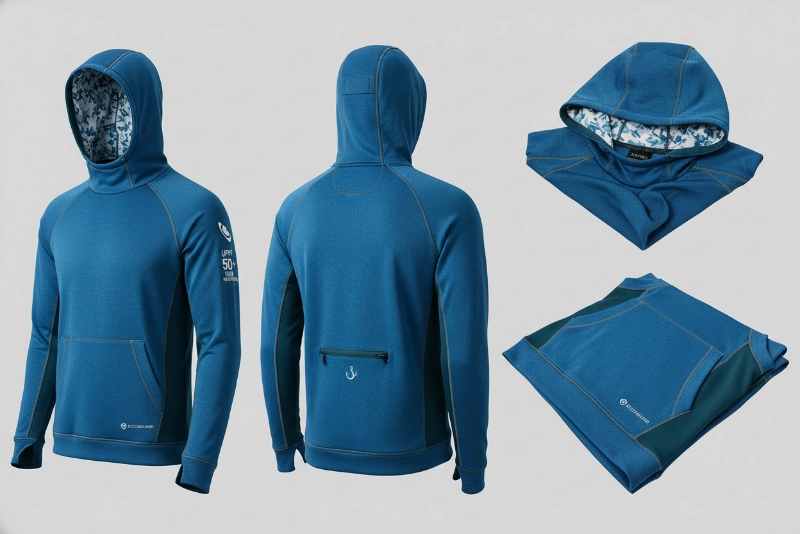 Custom fishing hoodies with moisture-wicking fabric and UPF protection