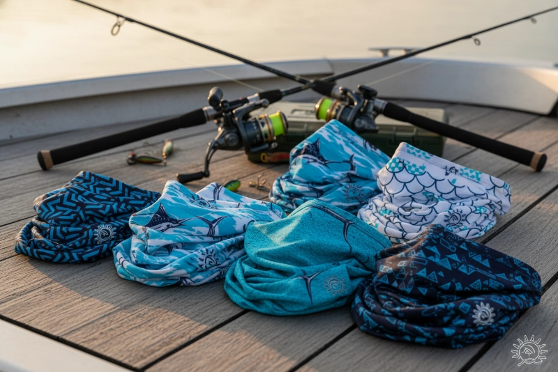 Custom fishing face shields with UPF sun protection for anglers