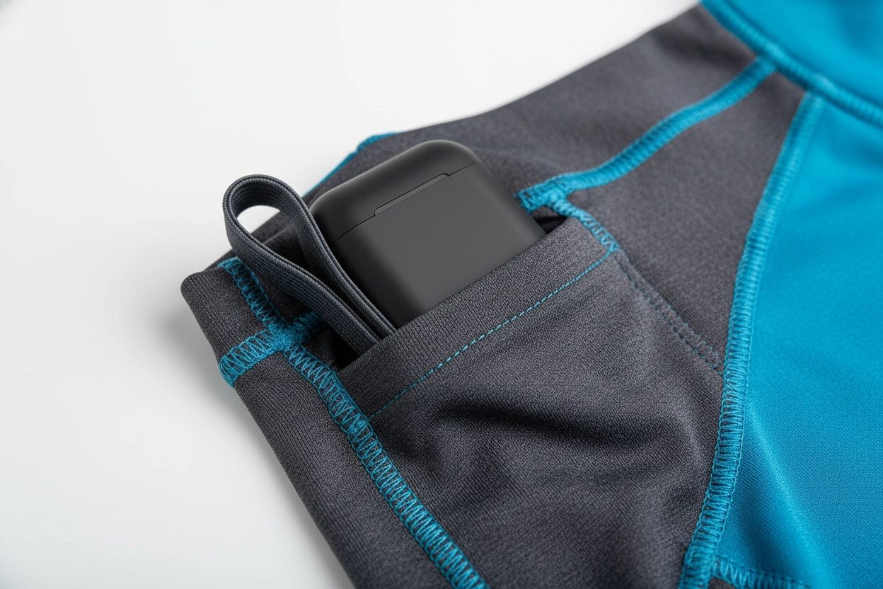 Earphone holder feature in custom running clothing design