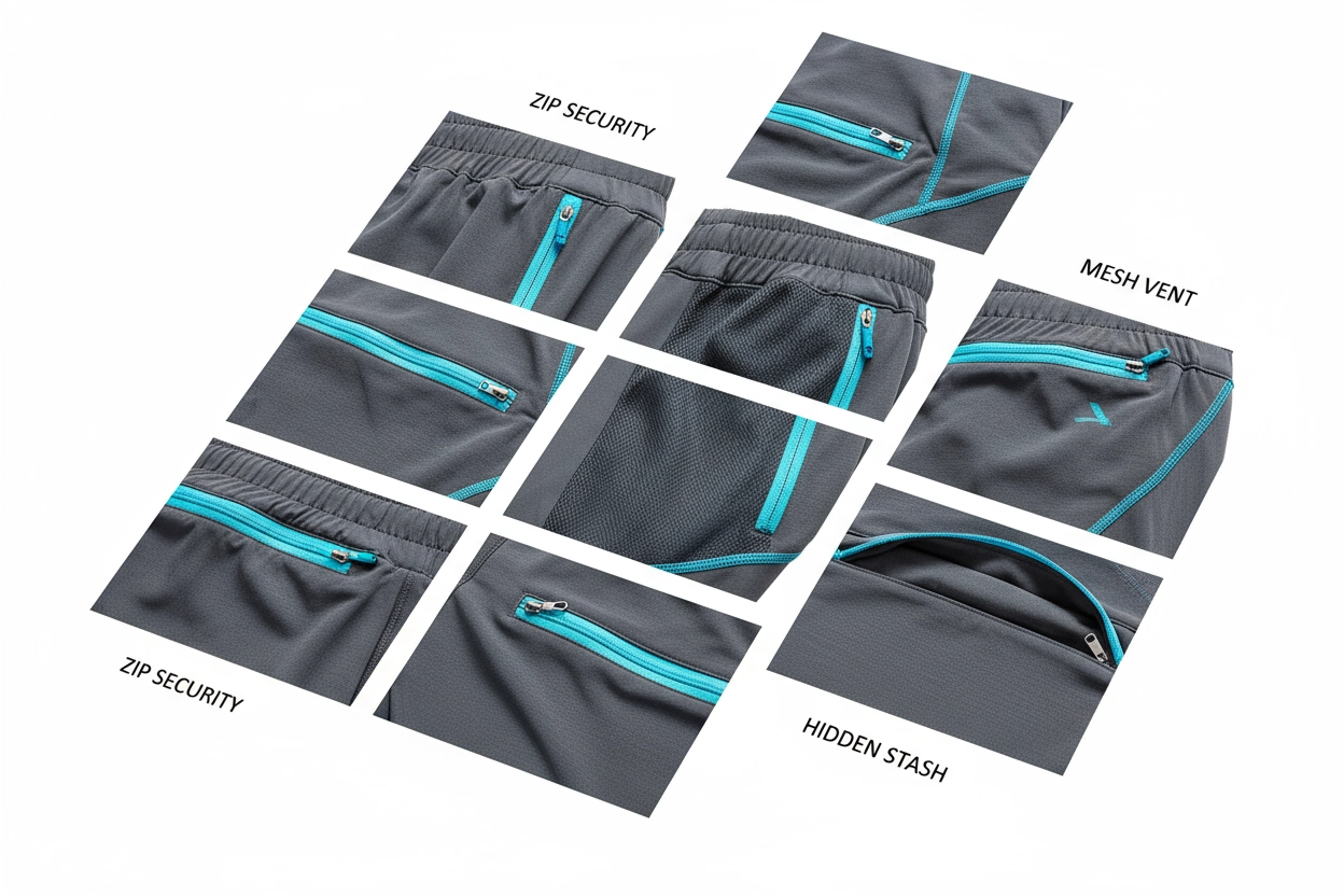 Pocket design options for functional running apparel storage