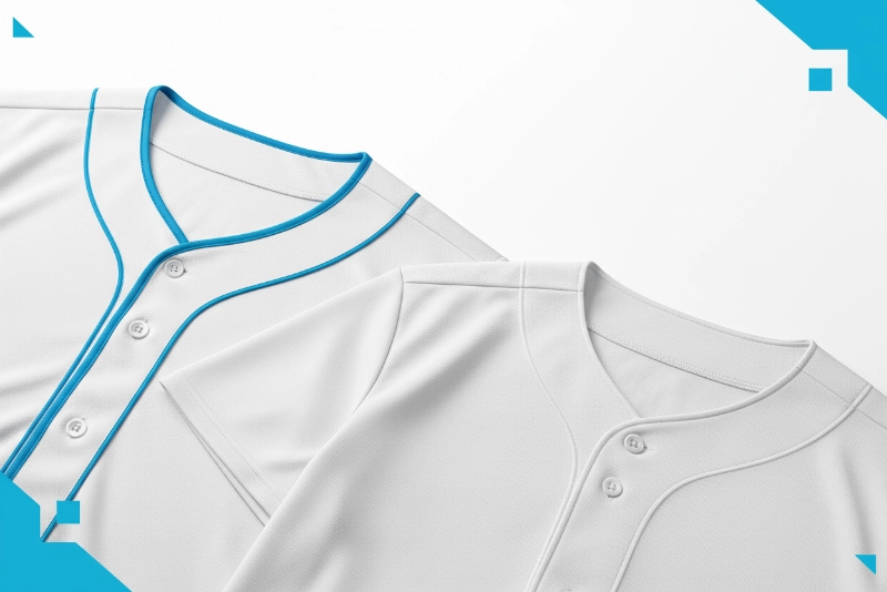 Custom baseball jersey collar design options - V-neck and button-down styles