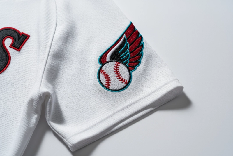 Sleeve embroidery for custom baseball jerseys - team logo placement
