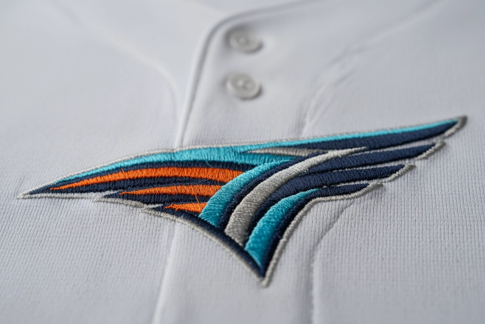 Embroidery technique for custom baseball jerseys - premium logo stitching
