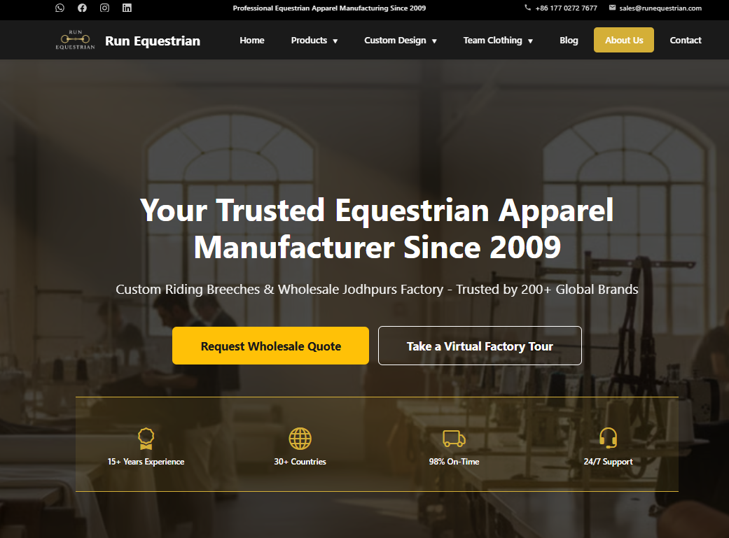 RunEquestrian manufacturing facility for equestrian breeches