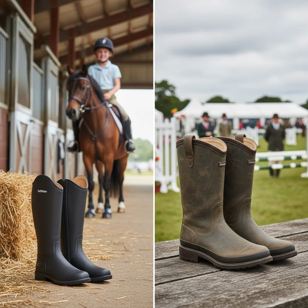 Western performance boot with broad square toe and exotic print shaft