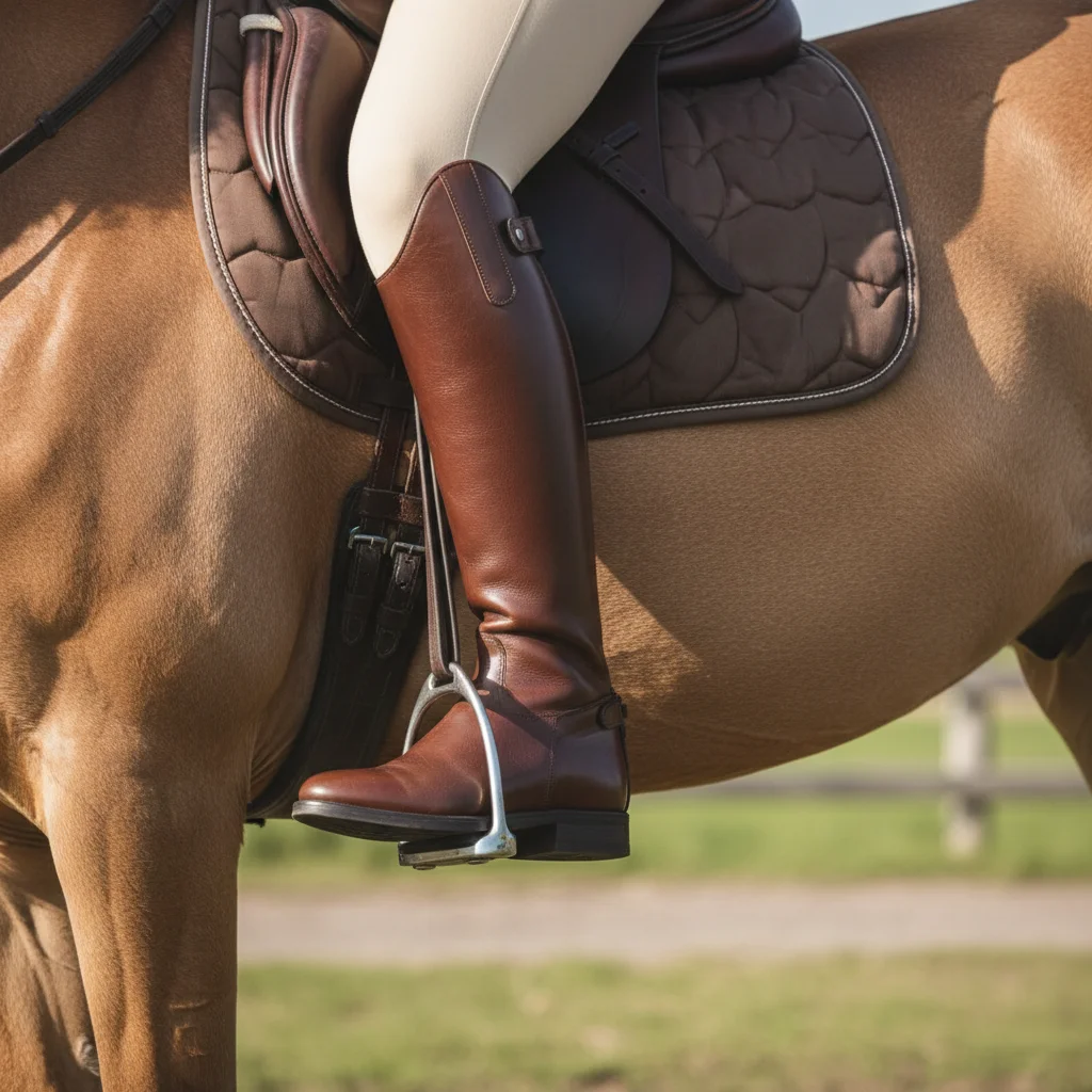 Boot stretch spray being applied to riding boots