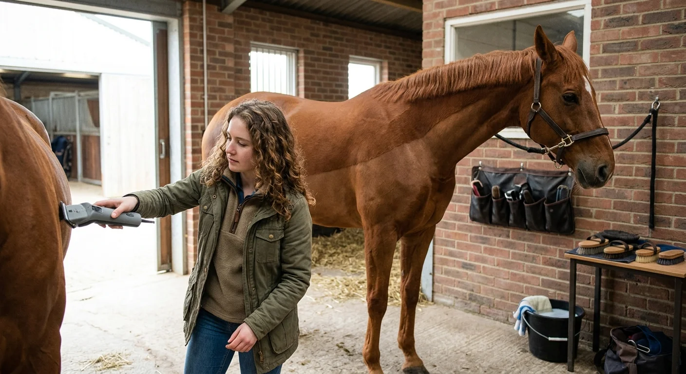 Essential horse clipping tools laid out
