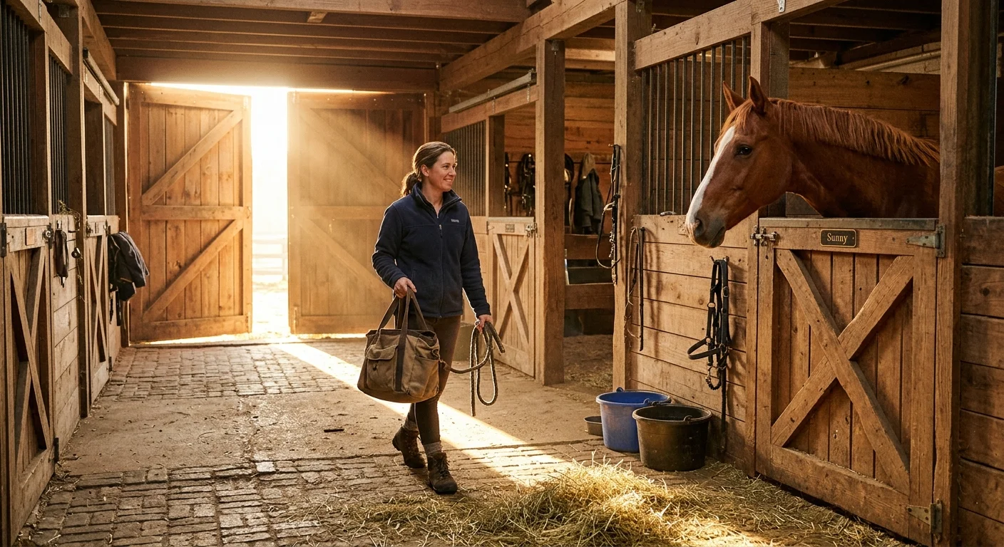 Morning horse care routine with feeding and grooming