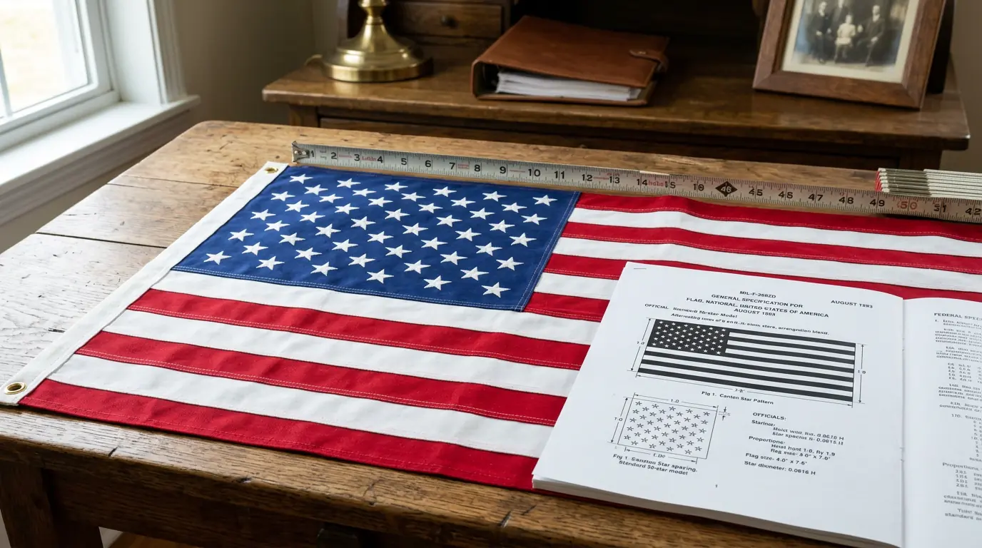 Federal specification DDD-F-416 American flag standards with measuring tape and specification document