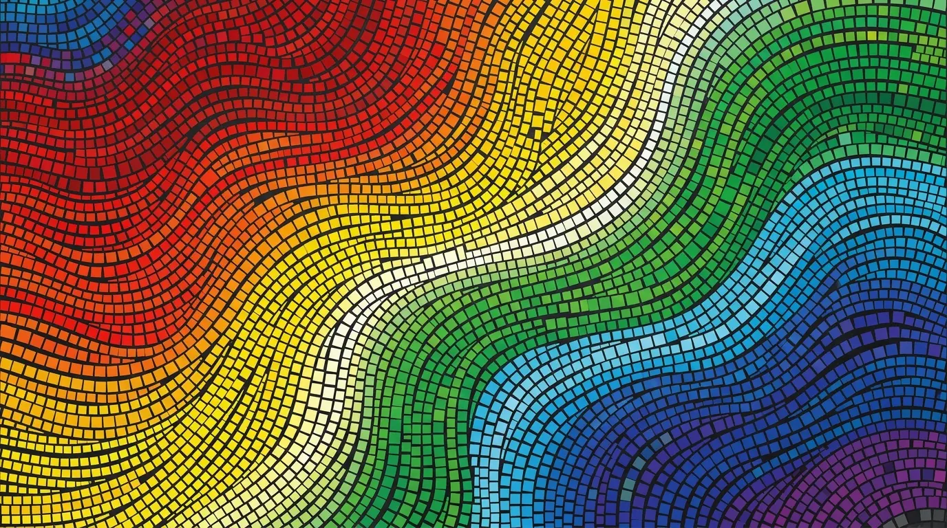 Colorful mosaic of world flags showing global color distribution