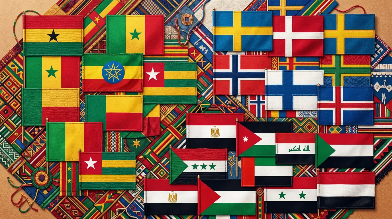 Collage of Pan-African Pan-Arab and Nordic flag traditions