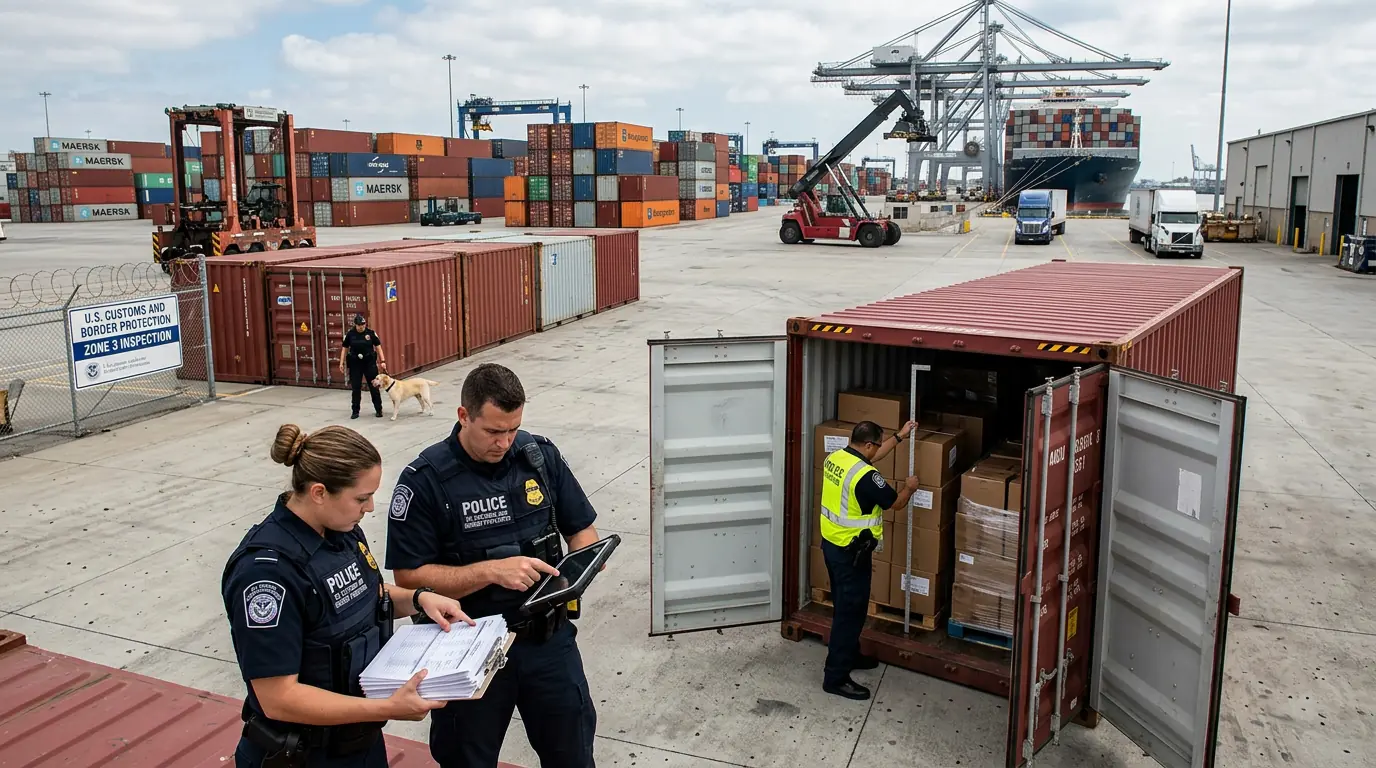 US port customs inspection of shipping containers