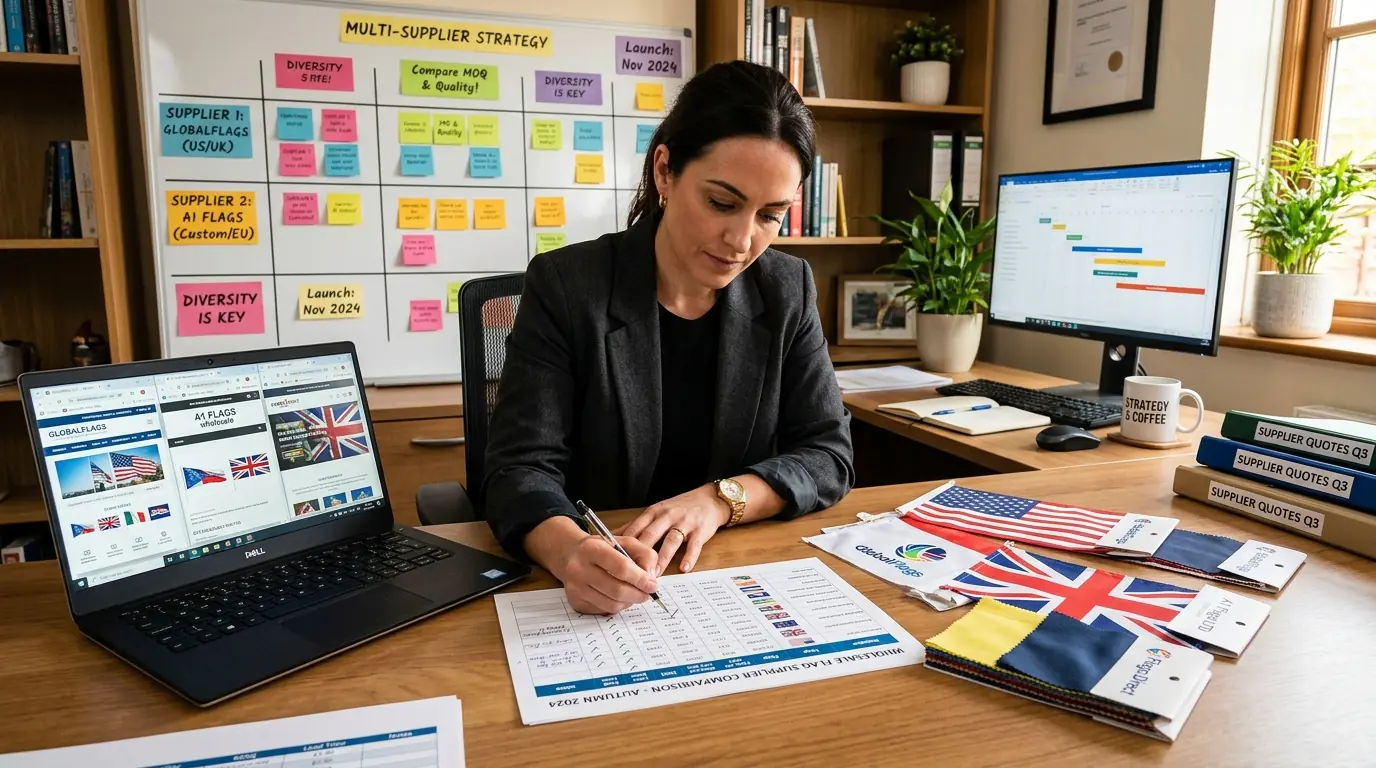 Multi-supplier wholesale flag sourcing strategy for businesses