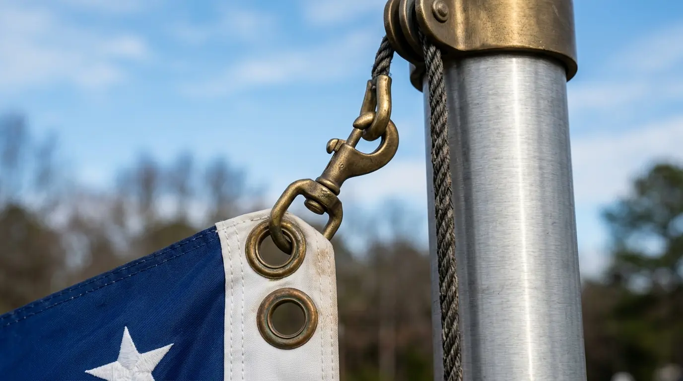 Commercial flagpole hardware with brass grommets