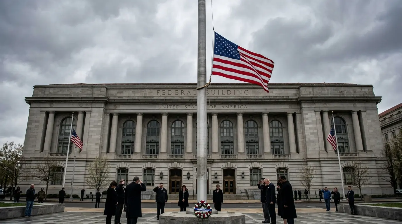 American flag at half-staff on federal building