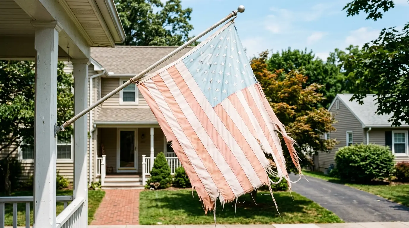 Faded American flag showing UV damage