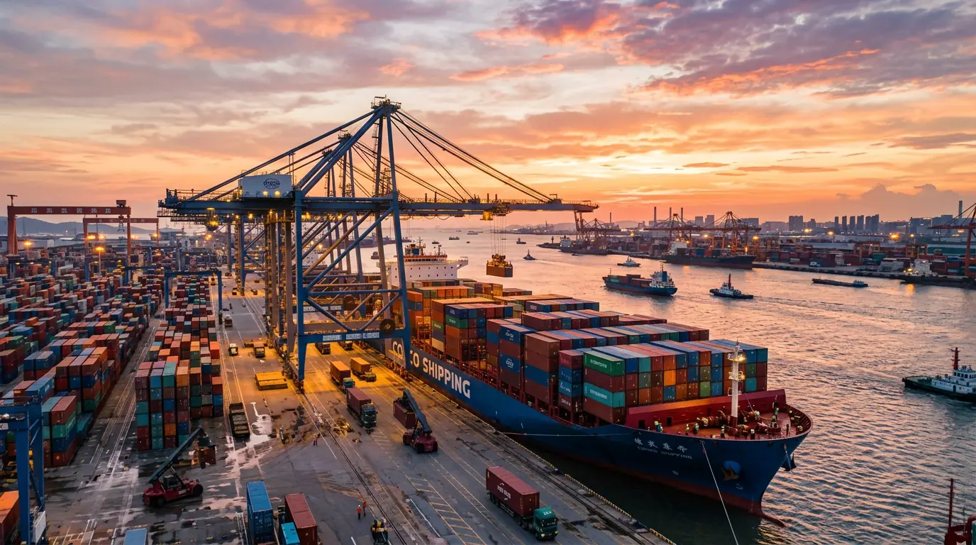 Cargo ship with shipping containers at Chinese port