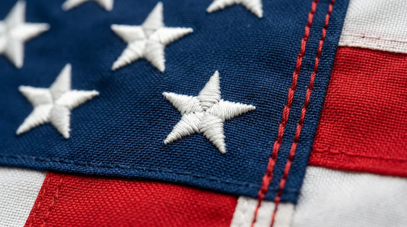 Premium American flag stitching detail on nylon fabric