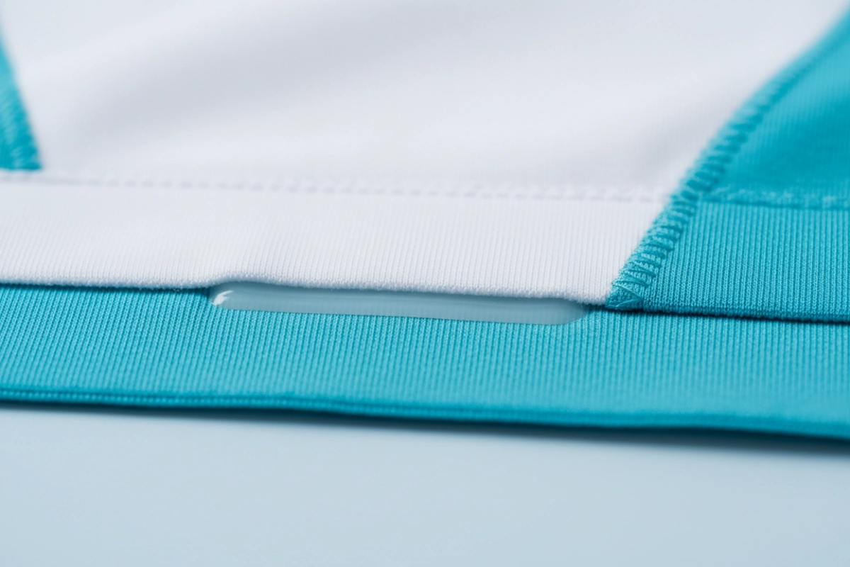 Seamless bonding technology closeup for sports bra construction