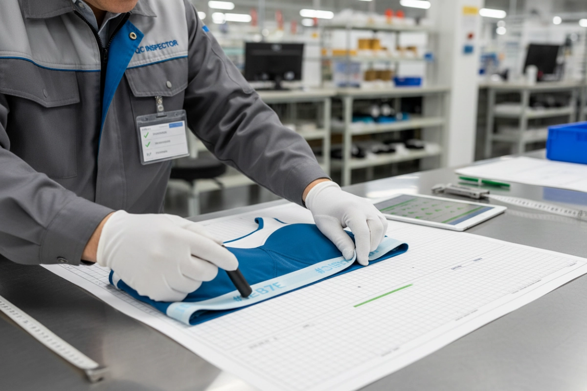 Quality inspector checking sports bra in factory QC process