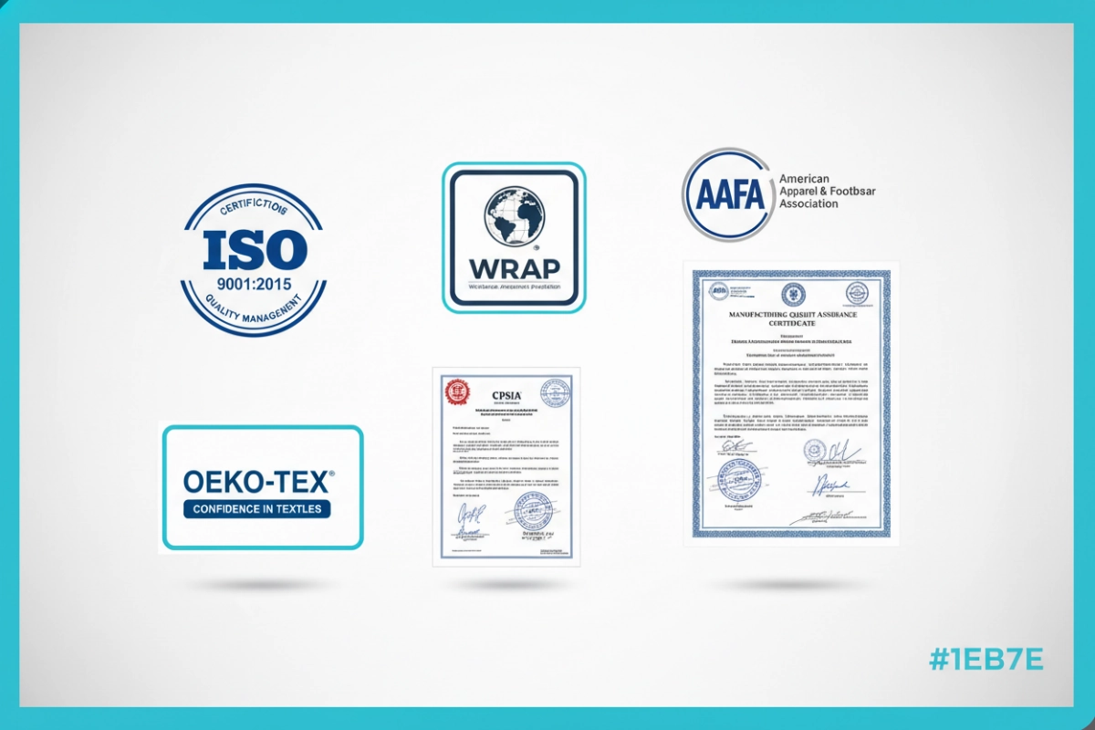Quality certifications and compliance standards display