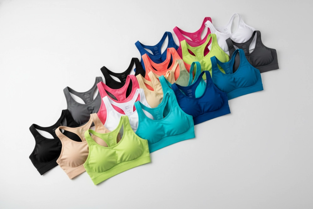 Size-inclusive sports bra product lineup (anonymized)